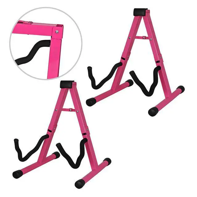 Alt view image 8 of 8 - 5 Core Guitar Stand Pair A Frame Shape w Soft Foam Arms Non Slip Rubber Supports Acoustic Electric Bass Ukulele Banjo Foldable for School Studio Stage Concerts Pink - GSS BPNK 2PCS