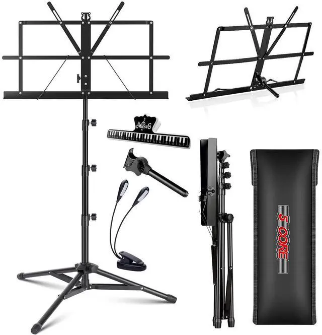 Main image of 5 Core Music Stand Adjustable Desktop Book Stands Portable Sheet Holder All Metal Foldable Bookstand - Black