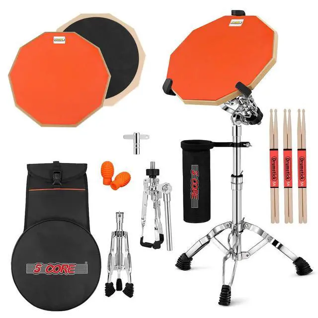 Alt view image 8 of 8 - 5 Core Drum Practice Pad Set 12" Adjustable Snare Drumming Stand Double Sided Silent Drummer Kit - DPAD COMBO ORG