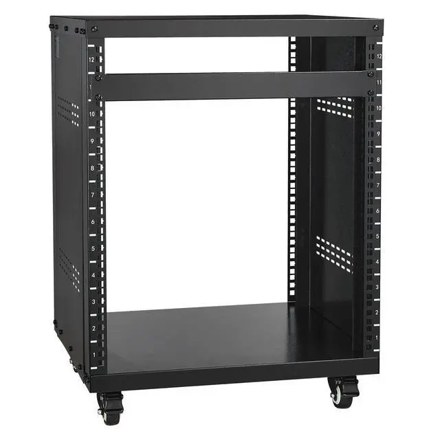 Alt view image 8 of 8 - 12U AV Rack Stand, 300 lbs Capacity, Network Stereo Recording Studio Rack with Lockable Caster Wheels Round & Square Holes, Special Vents for 19" Audio Video Musical & IT Equipment Mounting