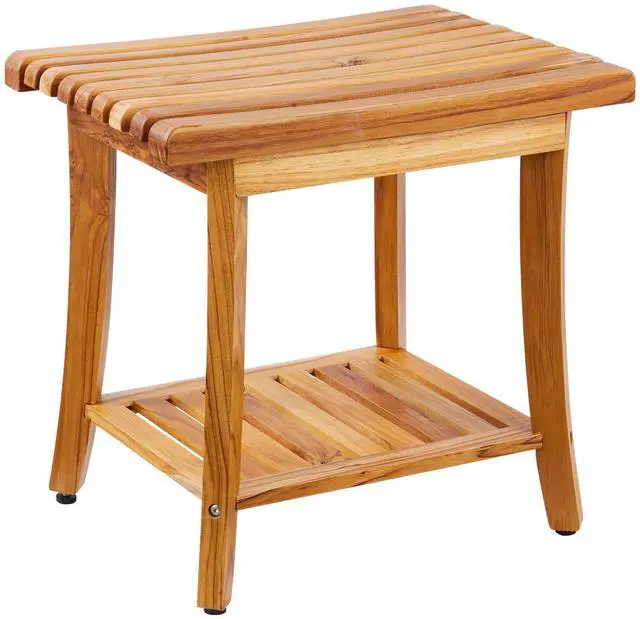 Alt view image 8 of 8 - Teak Shower Bench, 20 x 14.3 x 17.9 in, Waterproof Wood Shower Stool with Storage Shelf Non-Slip Foot Pads, 400 lbs Maximum Load Capacity Shower Chair Seat, for Bathroom Indoor and Outdoor Use