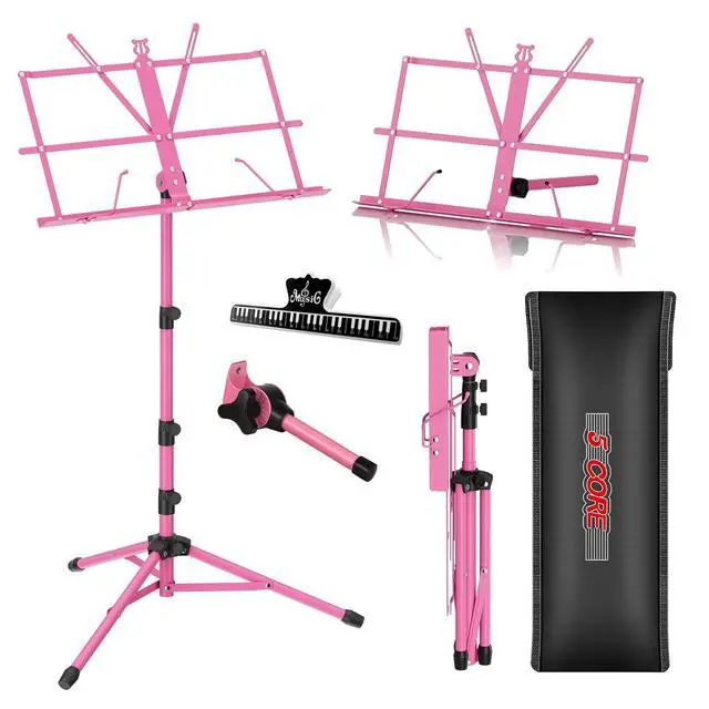 Alt view image 8 of 8 - 5 Core Music Stand 2 in 1 Dual Use Sheet Music Professional Portable Adjustable 27.6-67 Inch Folding Music Note Holder Tripod Stands Pink MUS FLD 4S PNK