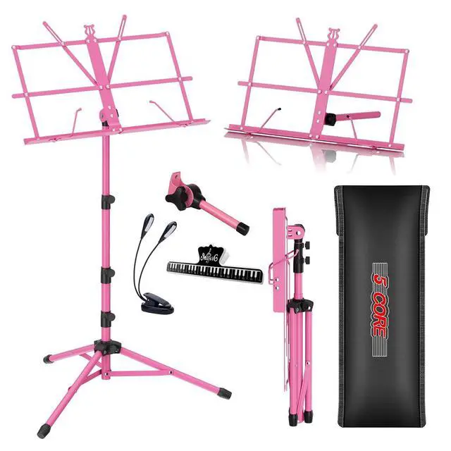 Alt view image 8 of 8 - 5 Core Sheet Music Stand 2 in 1 Dual Use Professional Portable Adjustable 28-67 Inch Folding Music Note Holder Tripod Stands Pink - MUS FLD 4S PNK WLGT