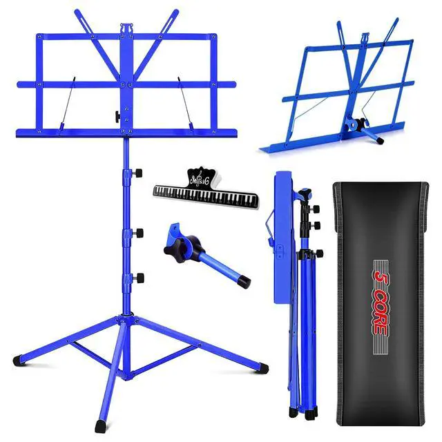 Alt view image 8 of 8 - 5 Core Music Stand 2 in 1 Dual Use Sheet Music Professional Portable Adjustable 27.6-67 Inch Folding Music Note Holder Tripod Stands Blue MUS FLD 4S BLU