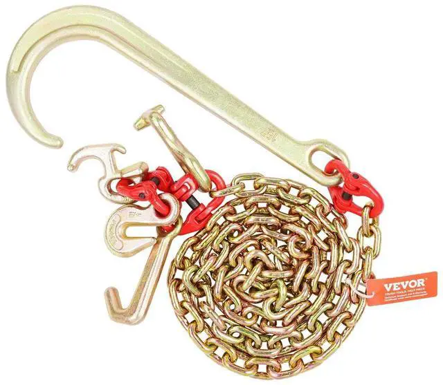 Alt view image 15 of 15 - J Hook Chain, 5/16" x 6' G80 15" Long Shank J Hook Tow Chain with RTJ Cluster Hook & Grab Hook, 5400 lbs Safe Working Load, Heavy Duty Transport Truck Chain for Wrecker Recovery Trailer Towing