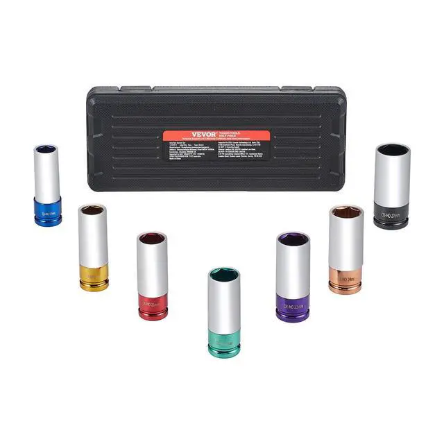 Alt view image 9 of 9 - Lug Nut Impact Socket Set, 1/2 inch Drive Metric 6-Point Deep Socket Set, 7 Total Lug Nut Sizes 17/19/21/22/23/24/27mm, CR-MO Steel Wheel Socket Set with Storage Case, for Auto Repair