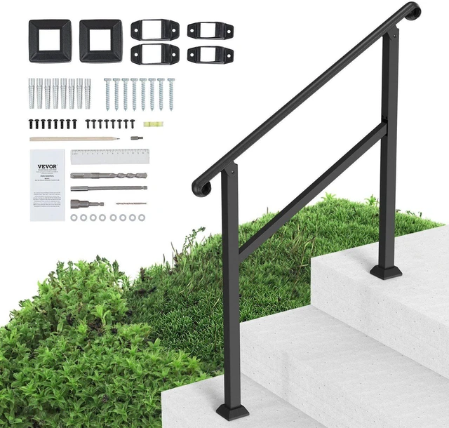 Alt view image 8 of 8 - Handrails for Outdoor Steps, 2-3 Step Stair Hand Rail & Indoor Railing Kit, Railings for Outside Steps with Installation Kit, Hand Rails for Seniors,Porch Railing & Deck Hand Rail, Black