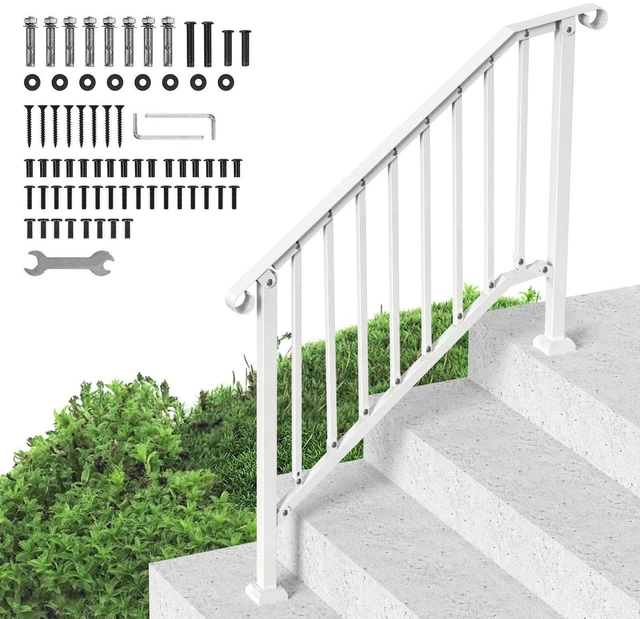 Alt view image 8 of 8 - VEVOR 3-4 Step Handrails for Outdoor for Seniors Porch Deck Retro Arch White