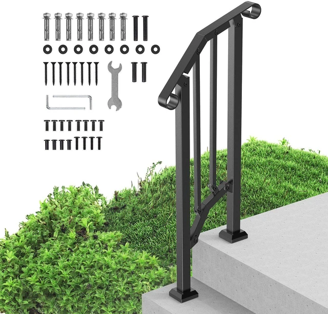 Alt view image 8 of 8 - VEVOR 1-2 Step Handrails for Outdoor for Seniors Porch Deck Retro Arch Black