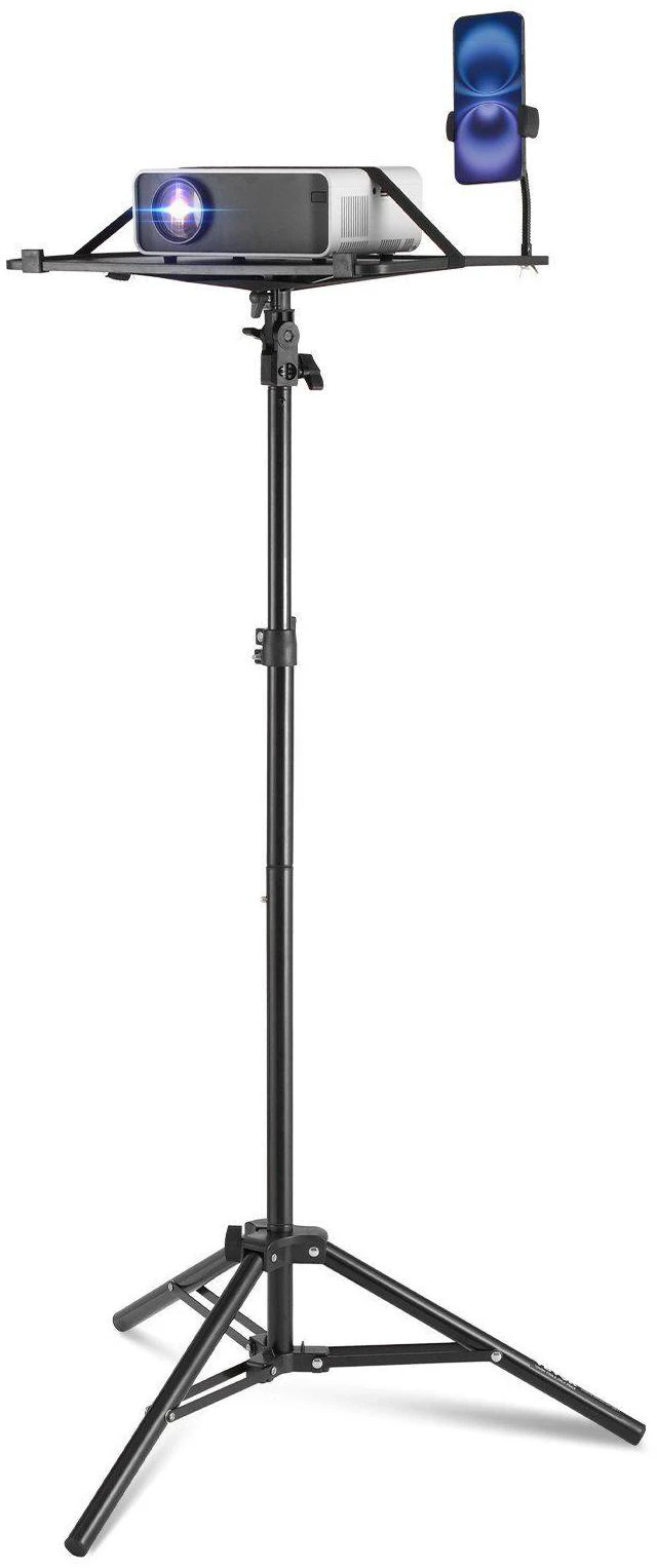 Alt view image 15 of 15 - Projector Stand, Laptop Stand Tripod Adjustable Height from 26.97 to 63 in, Portable Projector Tripod Stand with Tray & Gooseneck Phone Holder, for Outdoor Movies, Home, Office, Stage or Studio