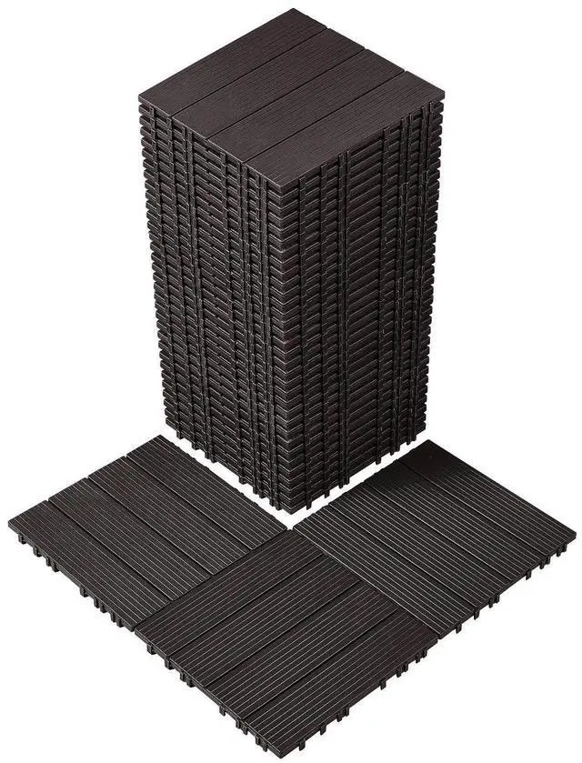 Alt view image 8 of 8 - Interlocking Deck Tiles, 36 Pack,11.6"x11.6" 36 sq. ft Plastic Waterproof Outdoor Flooring All Weather Use, Patio Floor Decking Covering Tiles for Porch Poolside Balcony Backyard, Dark Brown