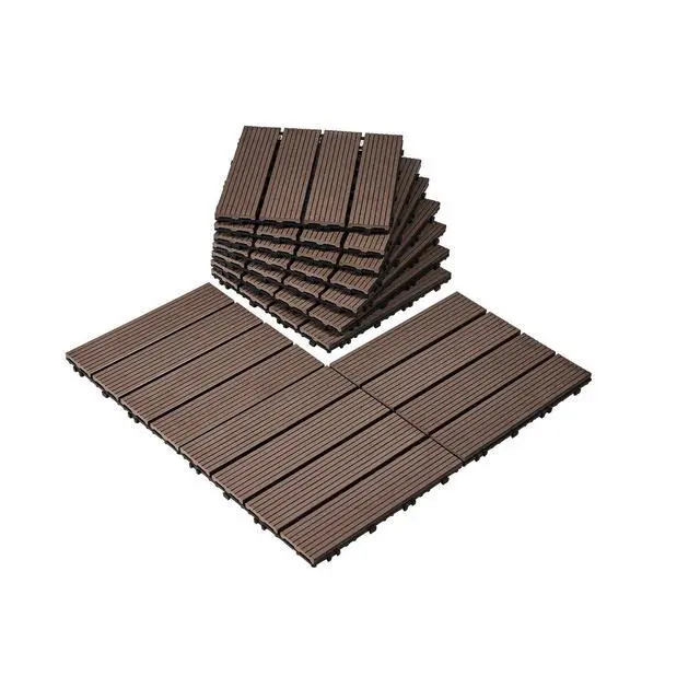 Alt view image 8 of 8 - Interlocking Deck Tiles Plastic Wood, 27 Pack,12"x12" 27 sq. ft Waterproof Outdoor Flooring All Weather Use, Patio Floor Decking Covering Tiles for Porch Poolside Balcony Backyard, Dark Brown