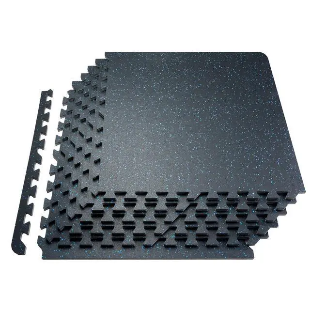Alt view image 8 of 8 - 0.56 Inch Thick Gym Floor Mats, 6 Tiles Rubber Top with EVA Foam, 25" x 25" Gym Flooring Workout Mats with 25 sq.ft Coverage, Interlocking Puzzle Gym Mats for Gym, Home, Garage, Black & Blue