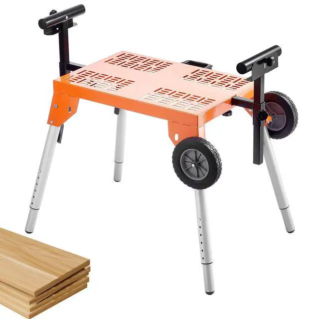 Alt view image 8 of 8 - Miter Saw Stand with Tabletop and Wheels, 330lbs Load Capacity Steel Collapsible Rolling Stand for Miter Saw, Adjustable Height and Length, Portable Compact and Folding Miter Saw Stand