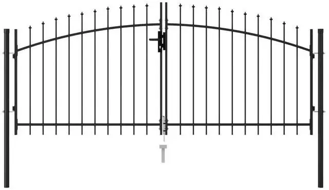 Alt view image 9 of 9 - vidaXL Fence Gate Double Door with Spike Top Steel 9.8'x4.1' Black Stockade