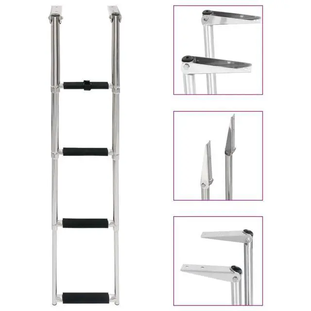 Alt view image 9 of 9 - vidaXL Boat Ladder Folding Boarding Pontoon Boat Ladder 4-step Stainless Steel