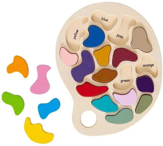 Main image of THE FRECKLED FROG Artist Palette Puzzle - Wooden Puzzle for 3, 4 and 5 Year Olds - Practice Color and Shape Recognition - Preschool Learning Toy
