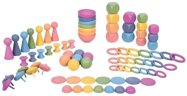 Main image of TickiT Rainbow Wooden Super Set - Set of 84 - 12 Different Shapes in 7 Colors - Loose Parts Play Set for Babies and Toddlers 10m+ - Inspire Curiosity and Open-Ended Play