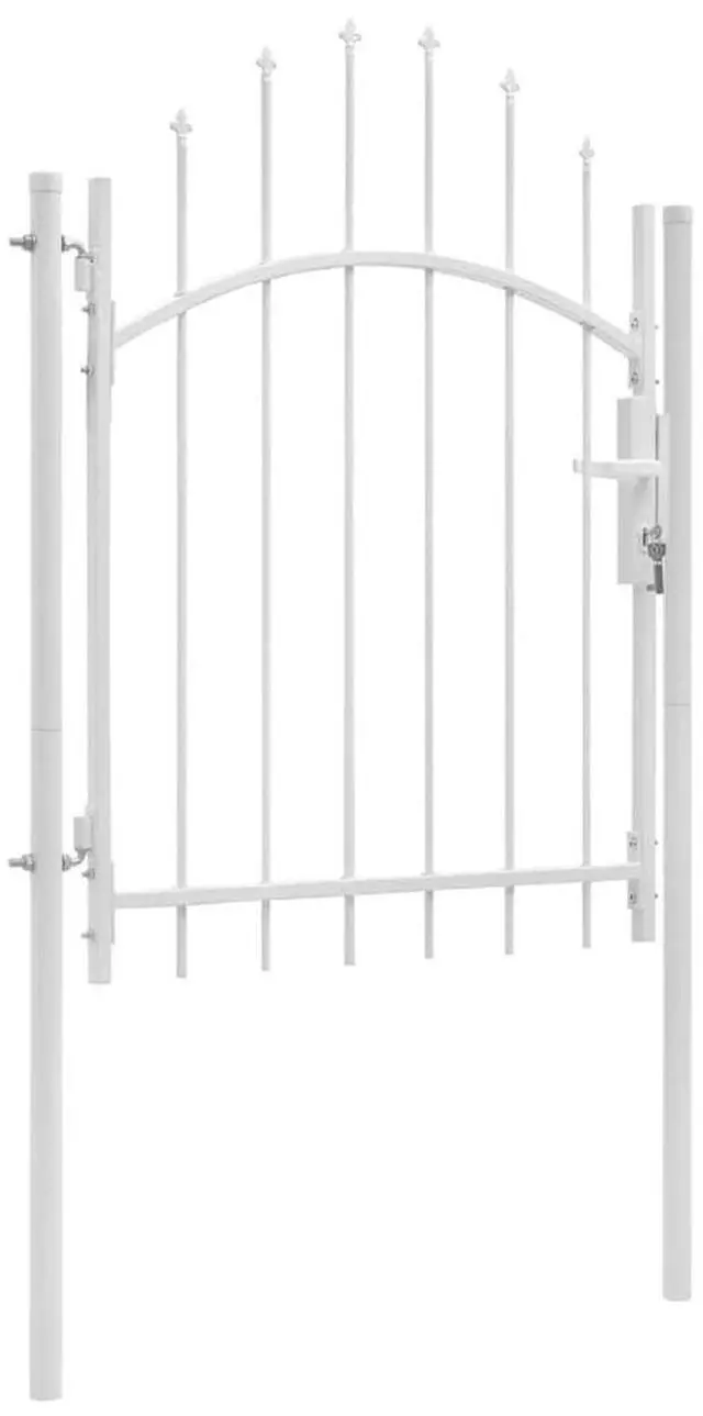 Alt view image 13 of 13 - vidaXL Fence Gate Metal Fence Post Garden Gate for Outdoor Patio Steel White