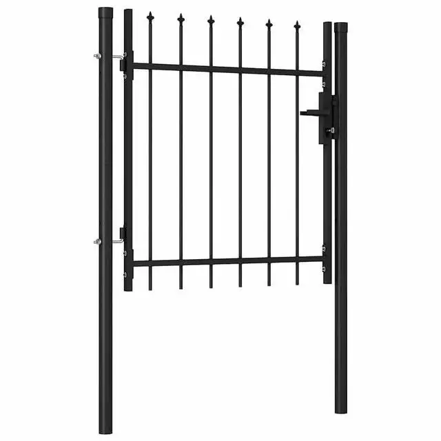 Alt view image 12 of 12 - vidaXL Fence Gate Single Door with Spike Top Steel 39.4" Black Garden Barrier