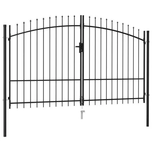 Alt view image 5 of 5 - vidaXL Fence Gate Double Door with Spike Top Steel 9.8'x5.7' Black
