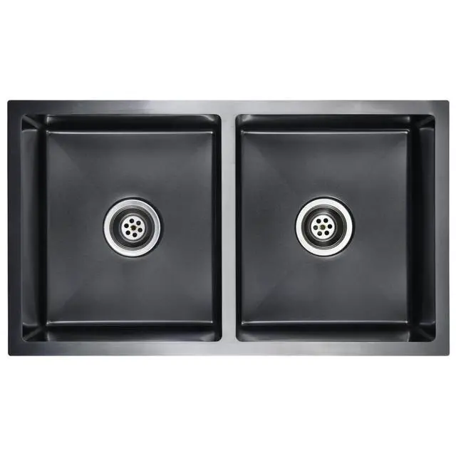Alt view image 19 of 19 - vidaXL Kitchen Sink Undermount Sink with Strainer Black Stainless Steel Sink