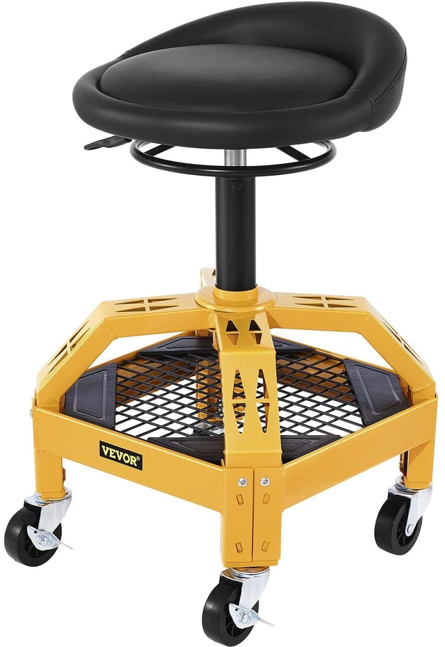Alt view image 16 of 16 - VEVOR Rolling Garage Stool, 300LBS Capacity, Adjustable Height from 24 in to 28.7 in, Mechanic Seat with 360-degree Swivel Wheels and Tool Tray, for Workshop, Auto Repair Shop, Yellow