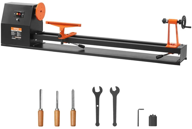Alt view image 10 of 10 - Tabletop Wood Lathe, Dimensions 14x40 inches, Motor Power 0.5 HP 370W, Features Variable Speeds 885/1245/1715/2425 RPM, Includes Chisels, Faceplate, Plastic Handle, Hex Wrench, Ideal for Craf