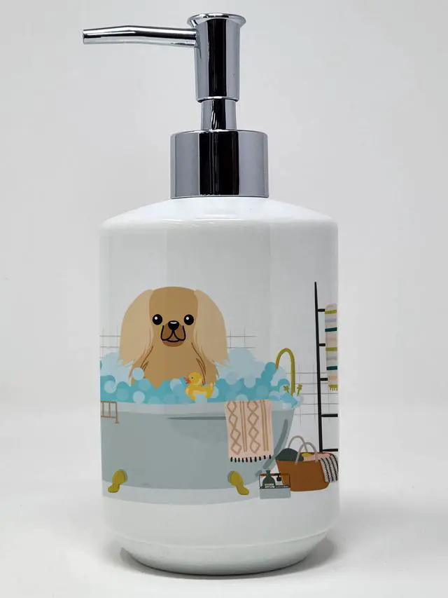 Main image of Fawn Sable Pekingese in Bathtub Ceramic Soap Dispenser Hand Soap Dispenser Pump Bottles for Bathroom Kitchen, Empty Refillable Liquid Soap Container