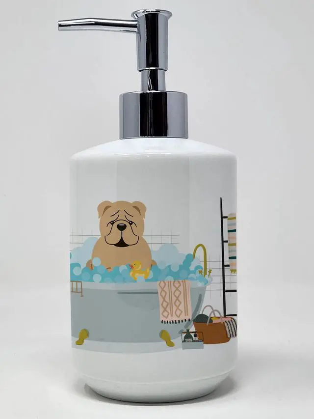 Main image of Fawn English Bulldog in Bathtub Ceramic Soap Dispenser Hand Soap Dispenser Pump Bottles for Bathroom Kitchen, Empty Refillable Liquid Soap Container