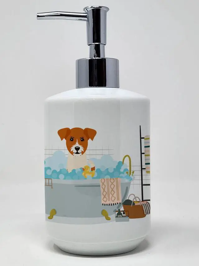 Main image of Jack Russell Terrier in Bathtub Ceramic Soap Dispenser Hand Soap Dispenser Pump Bottles for Bathroom Kitchen, Empty Refillable Liquid Soap Container