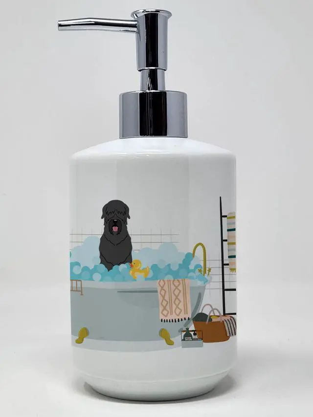 Main image of Black Russian Terrier in Bathtub Ceramic Soap Dispenser Hand Soap Dispenser Pump Bottles for Bathroom Kitchen, Empty Refillable Liquid Soap Container