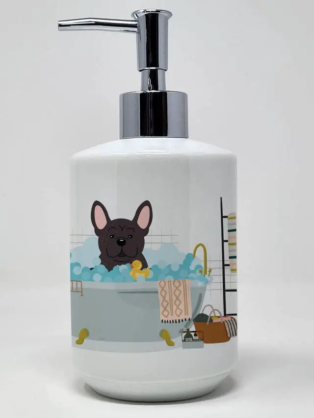 Main image of Brindle French Bulldog in Bathtub Ceramic Soap Dispenser Hand Soap Dispenser Pump Bottles for Bathroom Kitchen, Empty Refillable Liquid Soap Container
