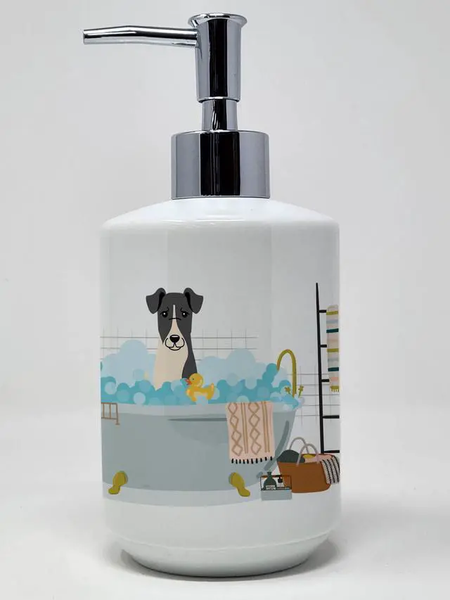 Main image of Smooth Fox Terrier in Bathtub Ceramic Soap Dispenser Hand Soap Dispenser Pump Bottles for Bathroom Kitchen, Empty Refillable Liquid Soap Container