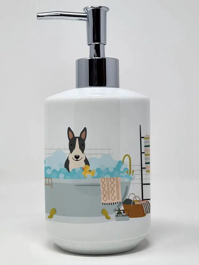 Main image of NEW Black White Bull Terrier in Bathtub Ceramic Soap Dispenser Hand Soap Dispenser Pump Bottles for Bathroom Kitchen, Empty Refillable Liquid Soap Container