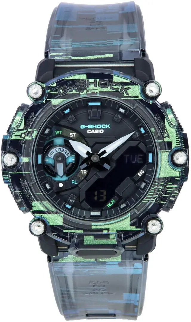 Alt view image 10 of 10 - Casio G-Shock Carbon Core Guard Clear Green Digital Analog Watch GA2200NN-1A