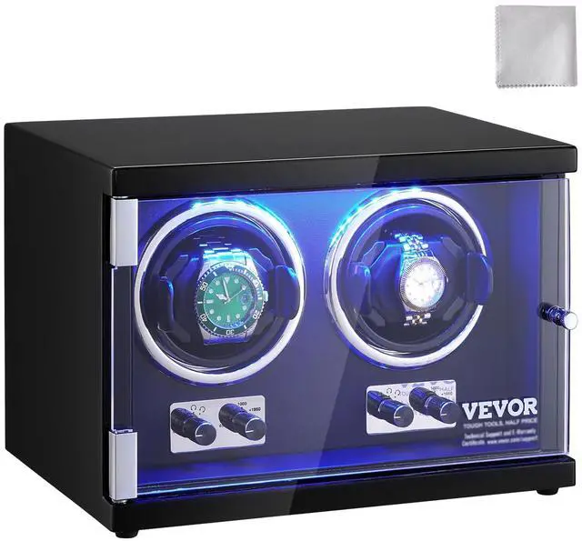 Alt view image 8 of 8 - VEVOR Watch Winder, Dual Watch Winder for Men's and Women's Automatic Watch, with 2 Super Quiet Japanese Mabuchi Motors, Blue LED Light and Adapter, High-Density Board Shell and Black PU