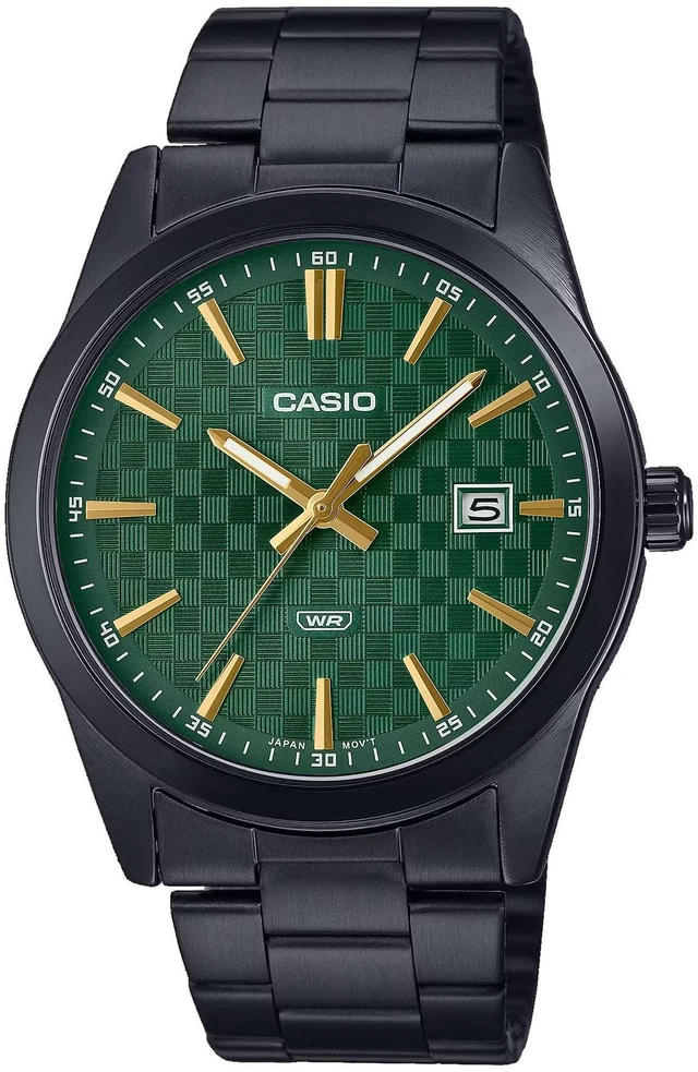 Alt view image 3 of 3 - Casio Mens Black Stainless Steel Watch with Green Dial - MTP-VD03B-3AUDF