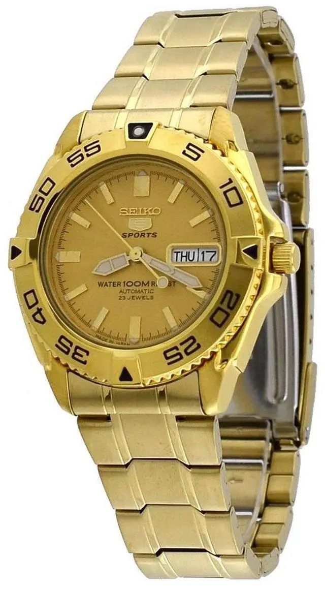 Main image of Seiko 5 Sports #SNZB26J1 Men's Japan Gold Tone Stainless Steel 100M Automatic Dive Watc1 by Seiko Watches