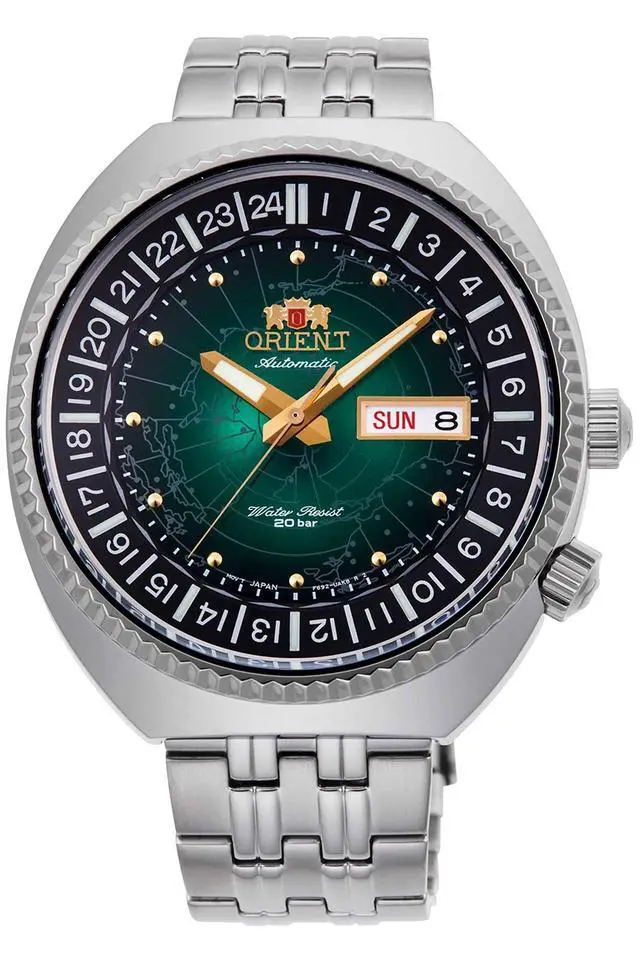 Alt view image 9 of 9 - Men's Orient World Map Revival Automatic Day-Date Watch RA-AA0E02E19B