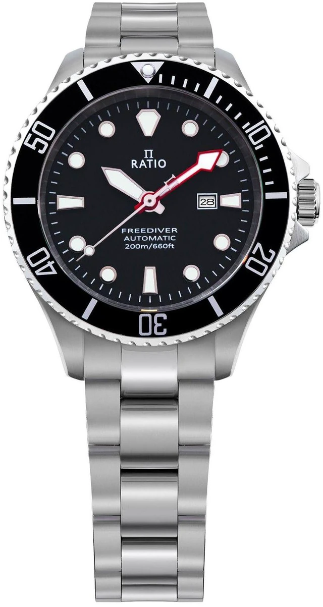 Alt view image 8 of 8 - Ratio FreeDiver Sapphire Crystal Stainless Steel Black Dial Automatic 21 Jewels RTFL831 200M Ladies Womens Watch
