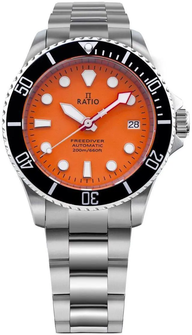 Alt view image 8 of 8 - Ratio FreeDiver Sapphire Crystal Stainless Steel Orange Dial Automatic RTF045 200M Mens Watch