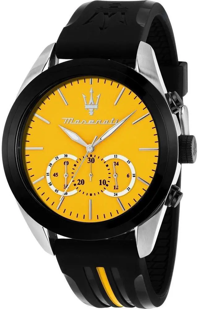 Main image of Maserati Traguardo Chronograph Rubber Strap Yellow Dial Quartz R8871612045 100M Men's Watch