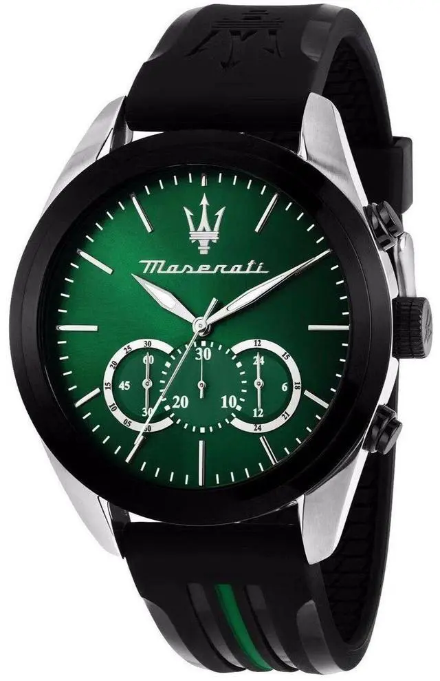 Main image of Maserati Traguardo Chronograph Rubber Strap Green Sunray Dial Quartz R8871612043 100M Men's Watch