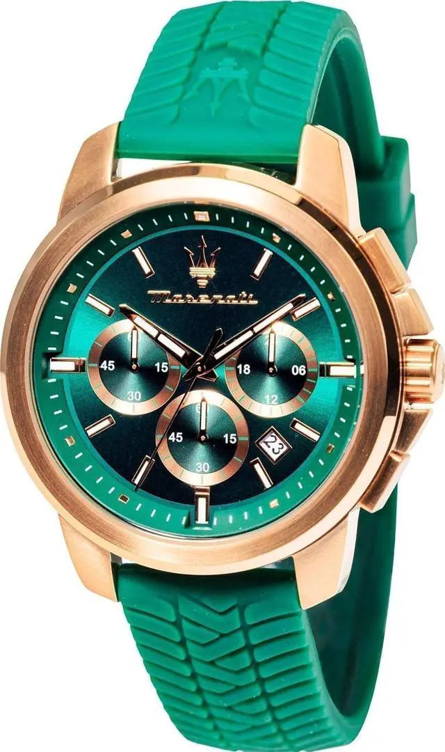 Main image of Maserati Successo Lifestyle Chronograph Rubber Strap Green Dial Quartz R8871621038 Men's Watch