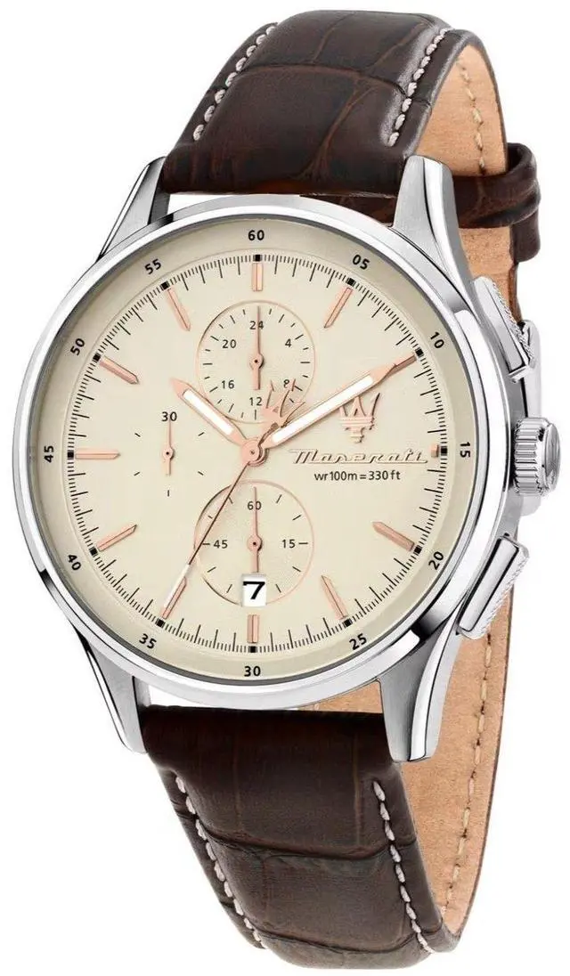 Main image of Maserati Sorpasso Chronograph Leather Strap Beige Dial Quartz R8871624010 100M Men's Watch