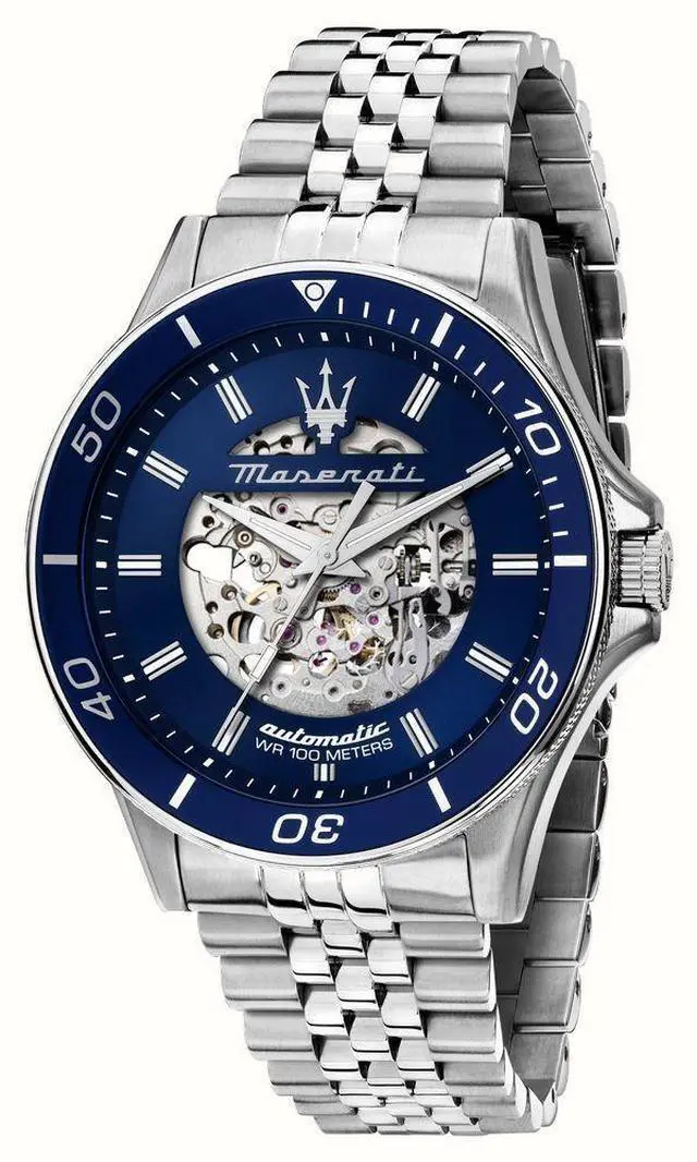 Main image of Maserati Sfida Stainless Steel Skeleton Blue Sunray Dial Automatic R8823140011 100M Men's Watch