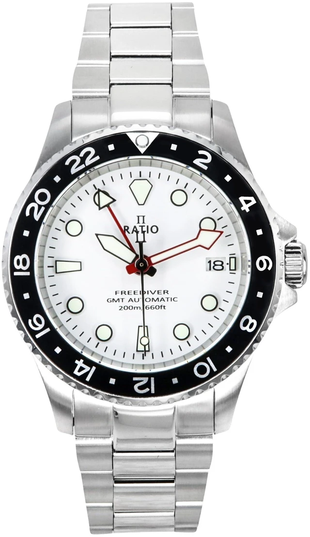 Alt view image 7 of 7 - Ratio FreeDiver GMT Series Sapphire Stainless Steel White Dial Automatic RTF057 200M Men's Watch