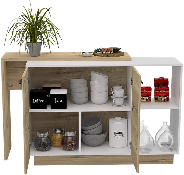 Alt view image 2 of 2 - Aspen Kitchen Island, Two Concealed Shelves , Three Divisions