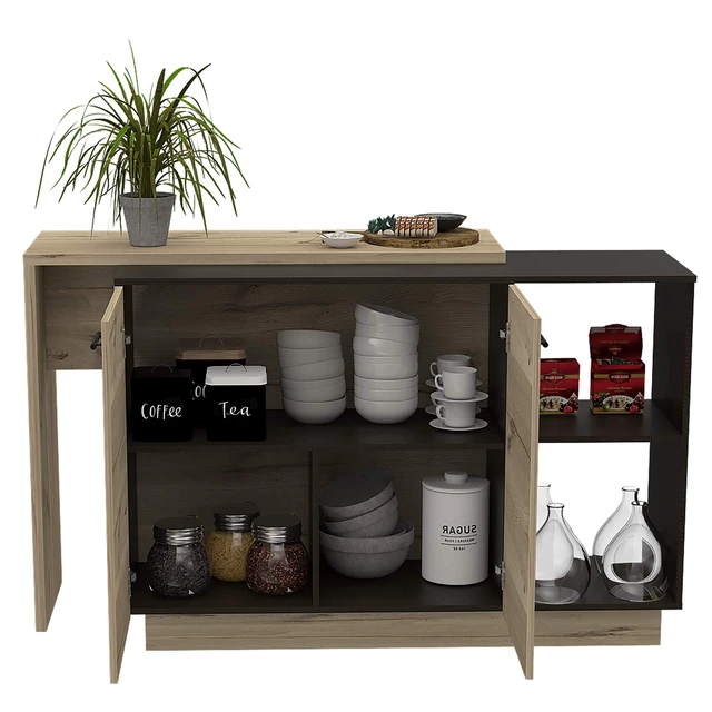 Alt view image 2 of 2 - Aspen Kitchen Island, Two Concealed Shelves , Three Divisions